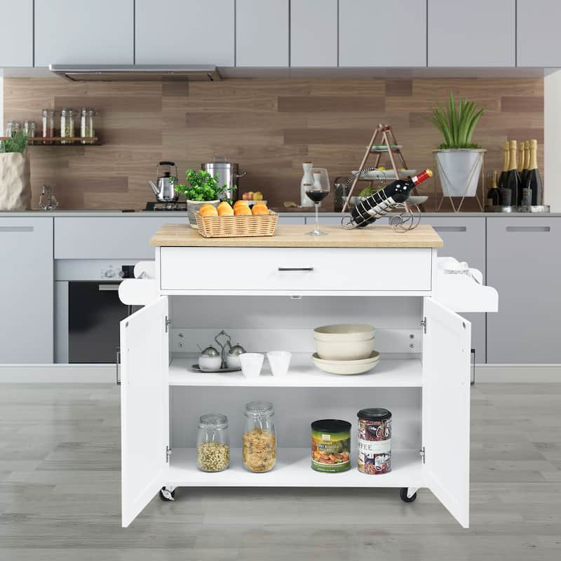 Costway Rolling Kitchen Island Cart Storage Cabinet w/ Towel & Spice