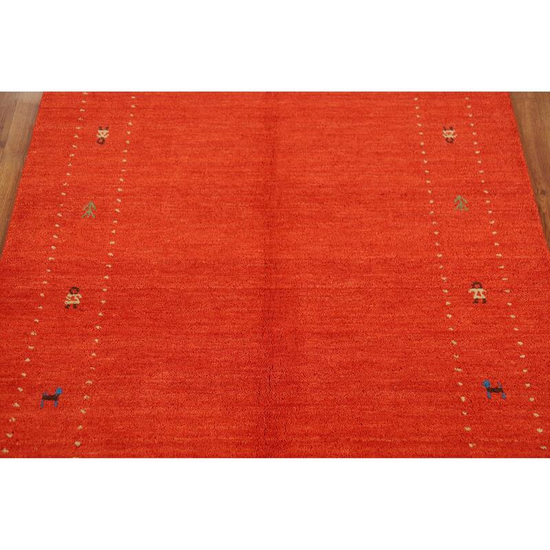 Tribal Gabbeh Indian Rug Hand-Knotted Oriental Green Wool Carpet - 3'11" x 5'11"