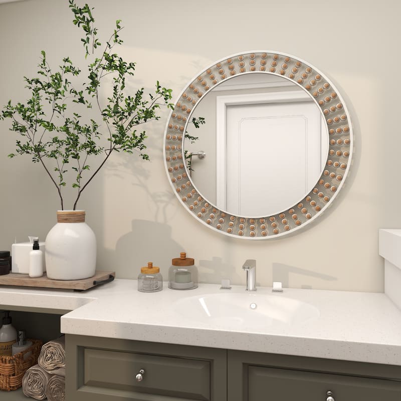Contemporary Metal Wall Mirror with Beaded Detailing - White or Black