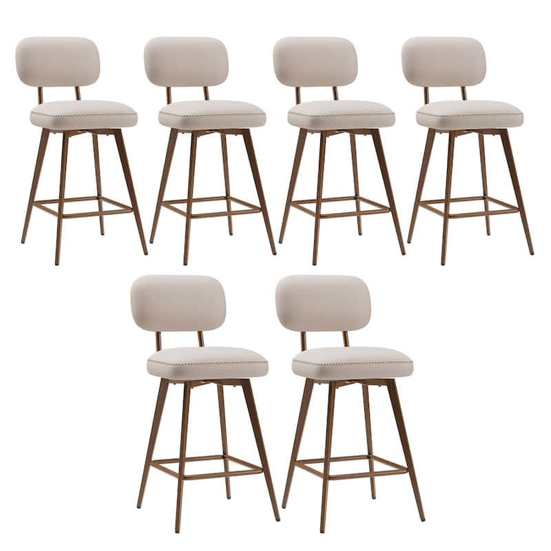 RENEWLINE Modern Swivel Bar Stools, 26 Inch Counter Stools(Ser of 2/3/4/6) with Backrest & Waterproof PU Leather - Set of 6 - Beige