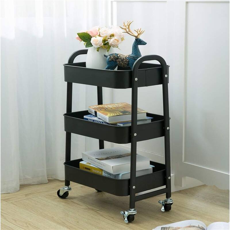 3 Tier Metal Utility Cart - 15.35"D x 27.5"W x 11.42"H
