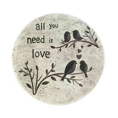 9.75" White Black "All You Need Is Love" Outdoor Garden Stepping Stone
