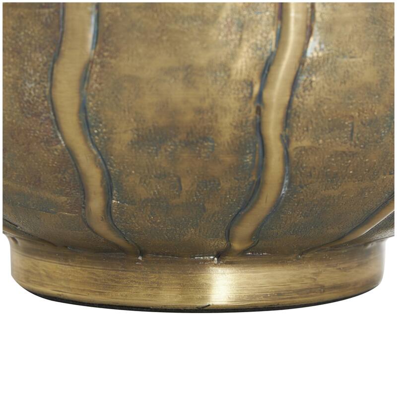 Metal Wide Snakeskin Inspired Decorative Vase with Dimensional Wavy Accents - Brass - Roche River Decor