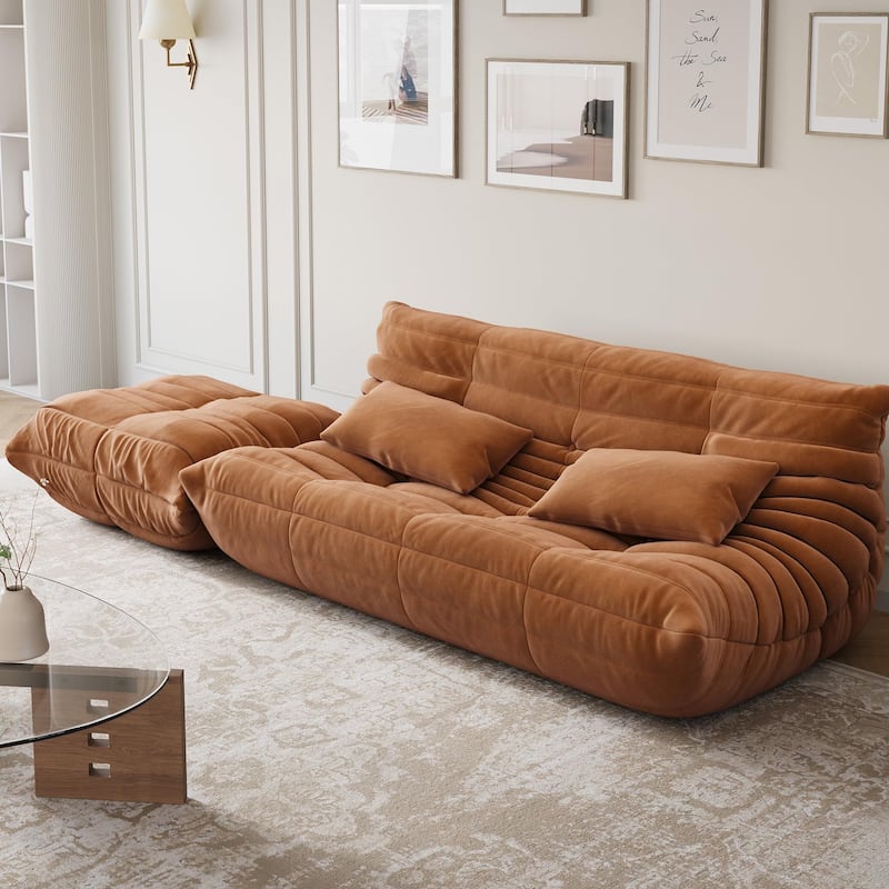 69 Inch Teddy Velvet Bean Bag Loveseat Sofa, Deep Seat Floor Couch