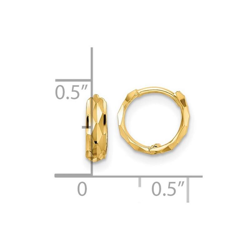 Curata 14k Yellow Gold Sparkle Cut Hinged Hoop Earrings - 9.13x2.65mm