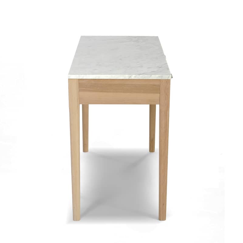 Meno 36" Rectangular Italian Carrara White Marble Console Table with Legs