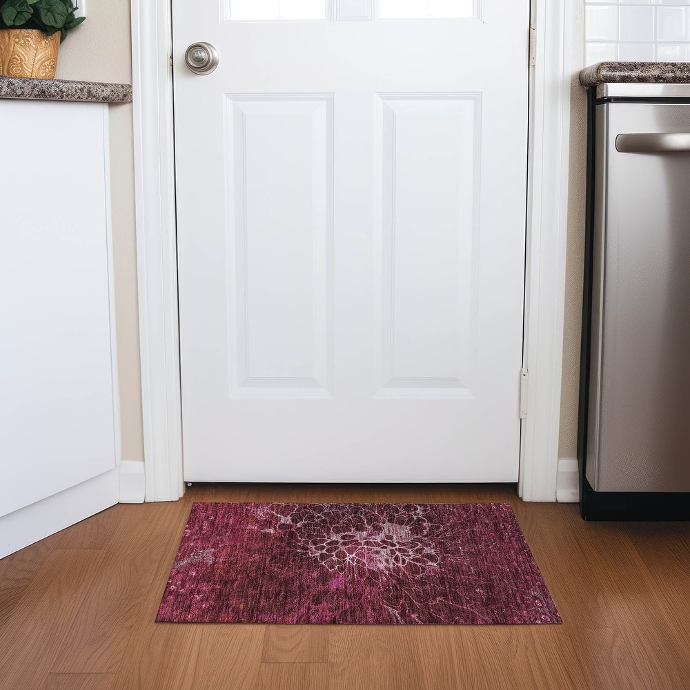 Machine Washable Indoor/ Outdoor Chantille Modern Floral Rug