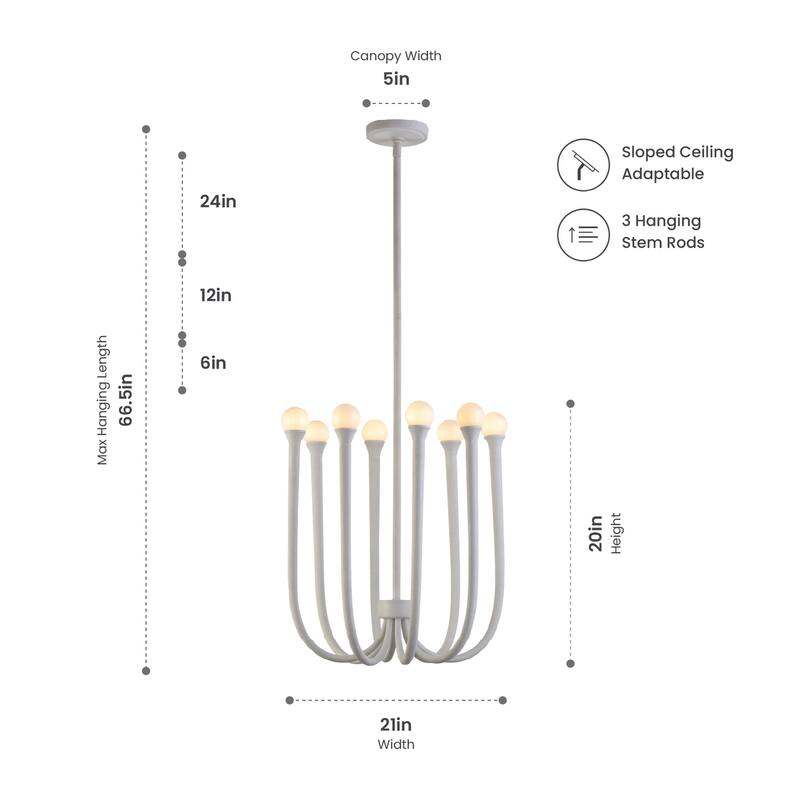 VidaLite Breeze 8-Light Matte White Chandelier, Textured Pendant Chandelier In Modern Coastal Style, Included LED Bulbs
