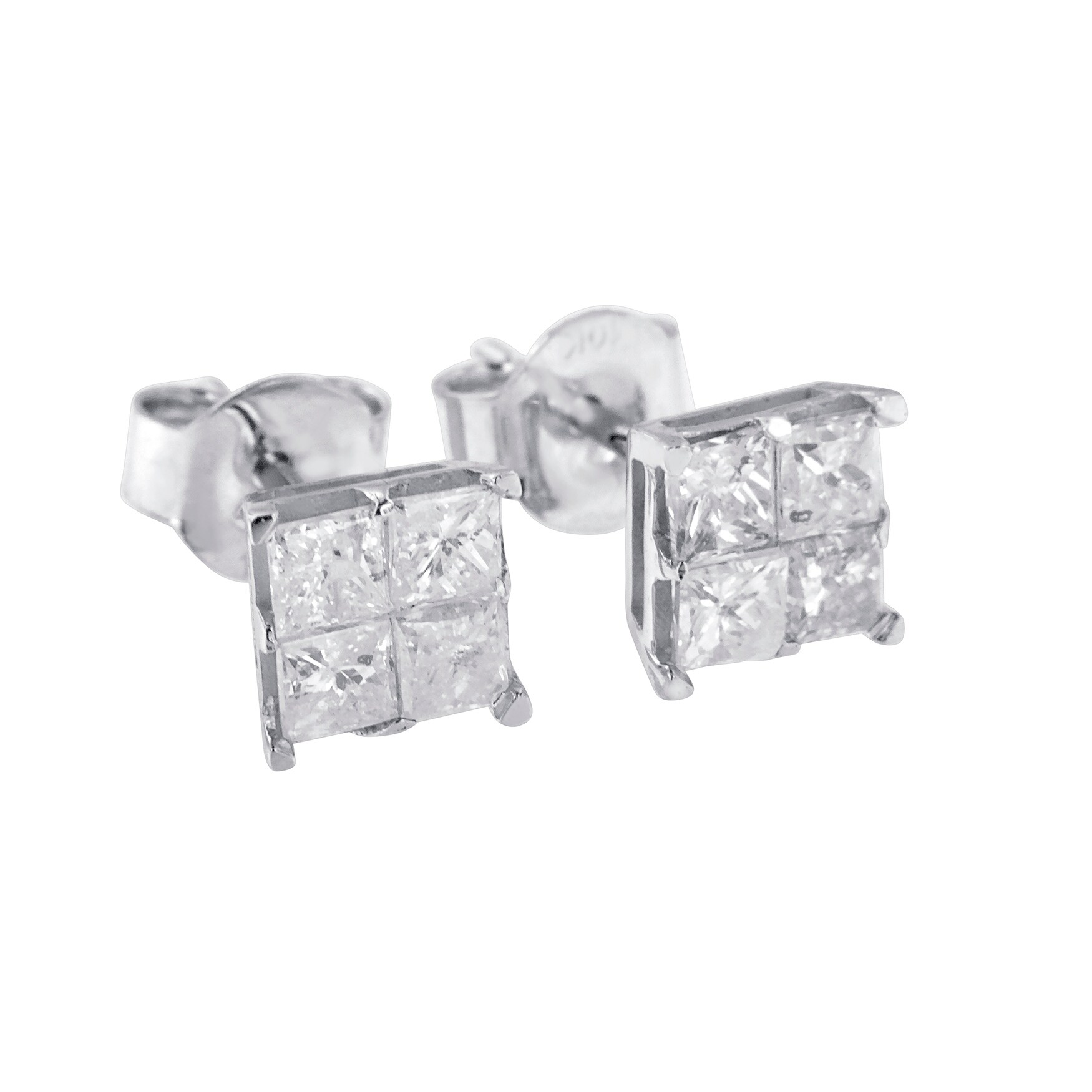 10K White Gold 1.00 cttw Invisible Set Princess-Cut Diamond Composite  Square Shape Stud Earrings (G-H Color, I2-I3 Clarity)