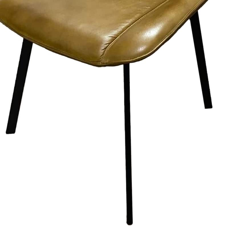 Isha Dining Chair Set of 2, Light Brown Faux Leather, Black Iron Legs