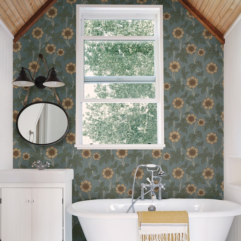 Willows, Leilani Floral, 33 FT. L x 20.5In. W Wallpaper Roll - Blue