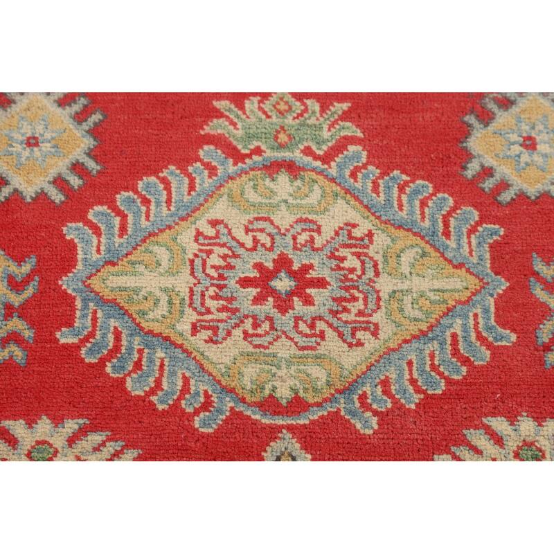 Geometric Red Kazak Oriental Accent Rug Handmade Wool Carpet - 3'3" x 5'0"