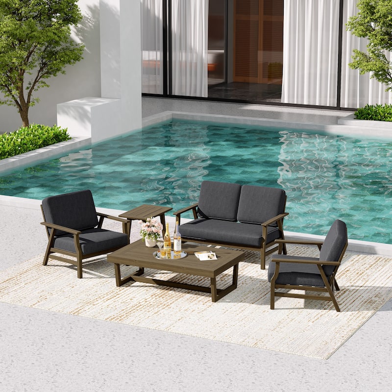 5-Piece Teak Outdoor Conversation Set with Tables.