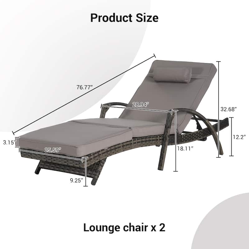 Outdoor Wicker Reclining Lounge Chairs Set of 2 with Cushions – Adjustable, Lawn Chairs for Patio, Poolside, and Garden