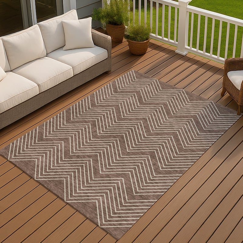 Machine Washable Indoor/ Outdoor Modern Chevron Chantille Rug - Brown - 9' x 12'