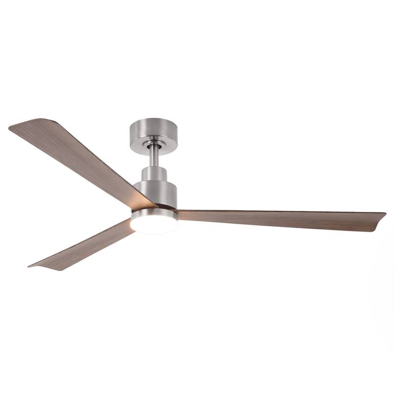 52" Brushed Nickel ABS 3-Blade Dimmable Ceiling Fan with Light and Remote