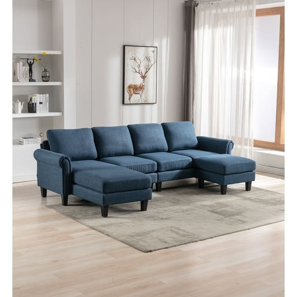 6 Seat UShaped Sectional Sofa Set Living Room Linen Accent Sofa with 2