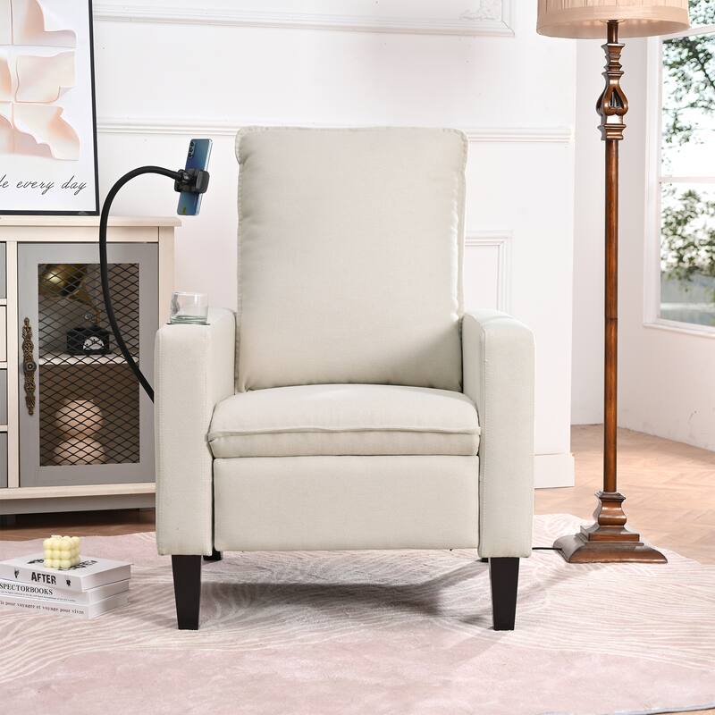 Beige Modern Fabric Manual Adjustable Recliner Chair with Mobile Phone Holder, Cup Holder, and Footrest - Beige