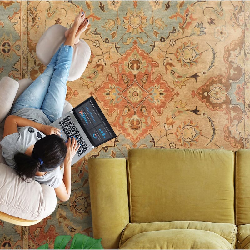 8x10 Hand Knotted Wool Tan Oushak Floral Traditional Oriental Area Rug - 8' x 10' - 8'  x 10'