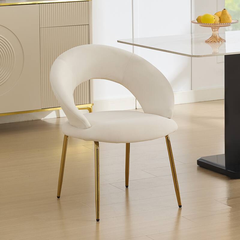 Velvet Dining Chairs with Curved Backrest and Metal Legs, kitchen Chair with Adjustable Foot Nails for Dining Room - White