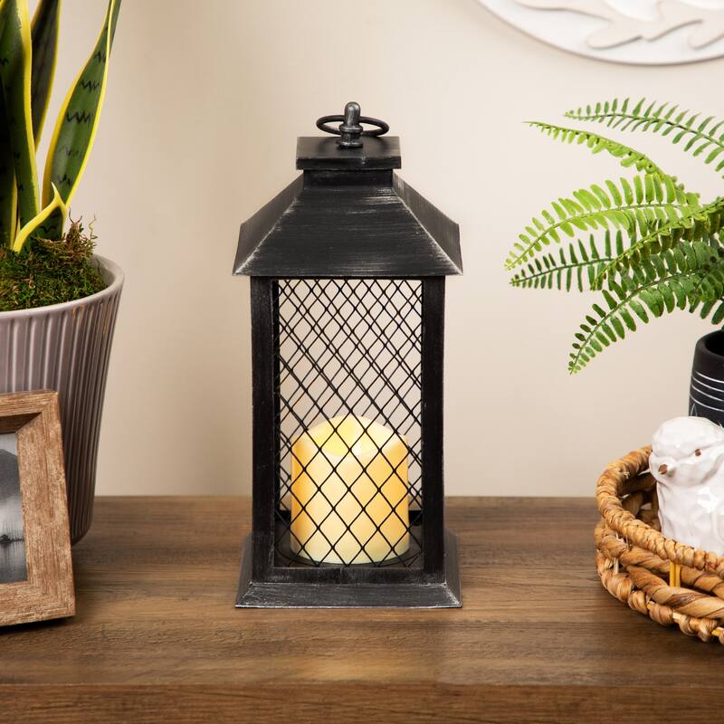Flameless LED Brushed Mesh Candle Lantern - 11" - Black