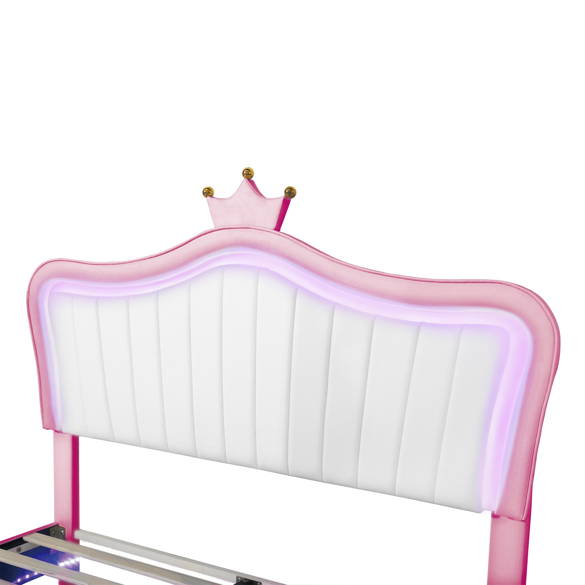 Queen Size Upholstered Bed Frame with LED Lights Pink