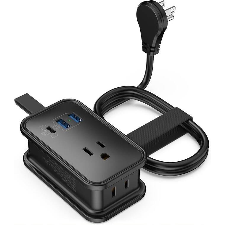 Portable Travel Power Strip with USB Ports 3ft travel extension cord