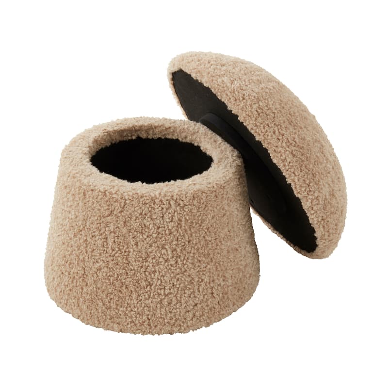 Mushroom Storage Ottoman – Sherpa Footrest with Hidden Storage, Decorative Accent Stool for Living Room or Bedroom