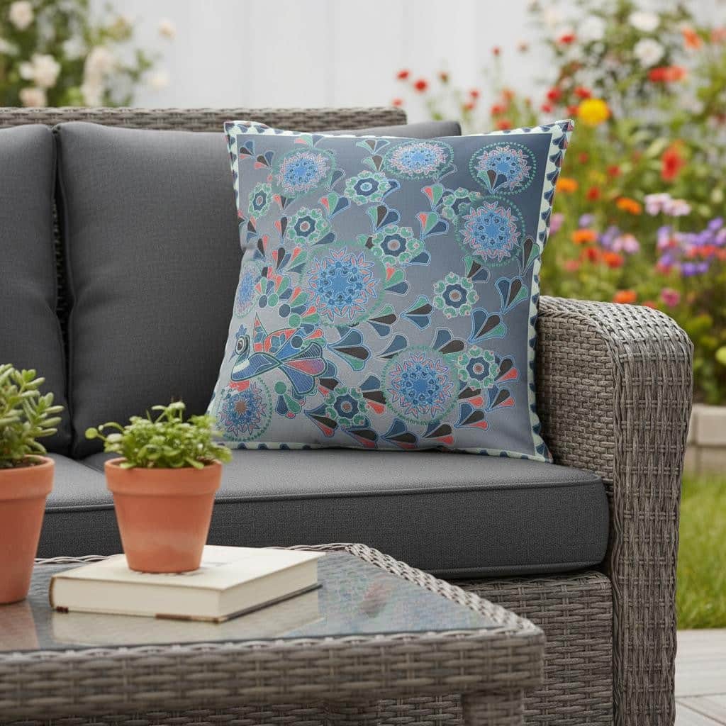 HomeRoots 18" x 18" Blue and White Peacock Blown Seam Floral Indoor Outdoor Throw Pillow - 18.00' X '5.00' X '18.00