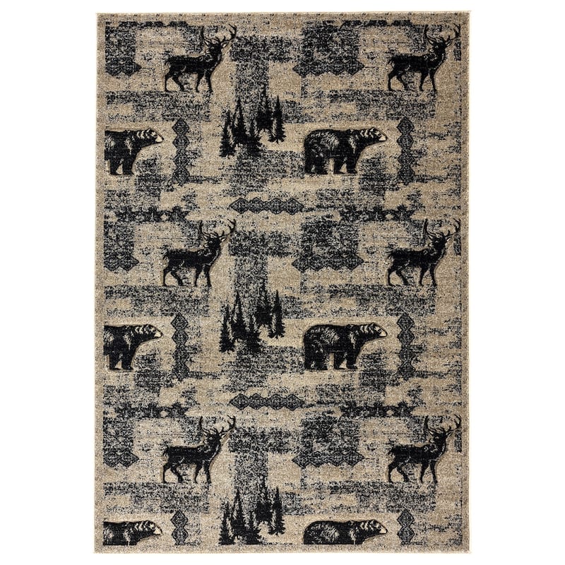 Wild Life Collection Beige/Black Area Rug - 8'1'' X 10'5''
