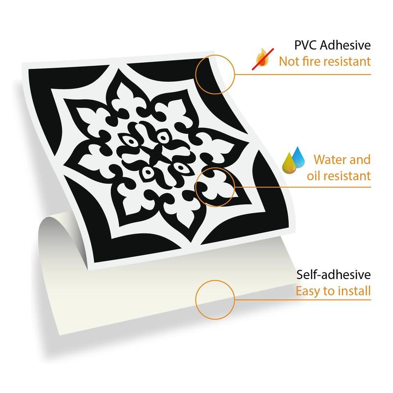 Walplus Calli Black White Mediterranean Wall Tile Stickers Peel and Stick