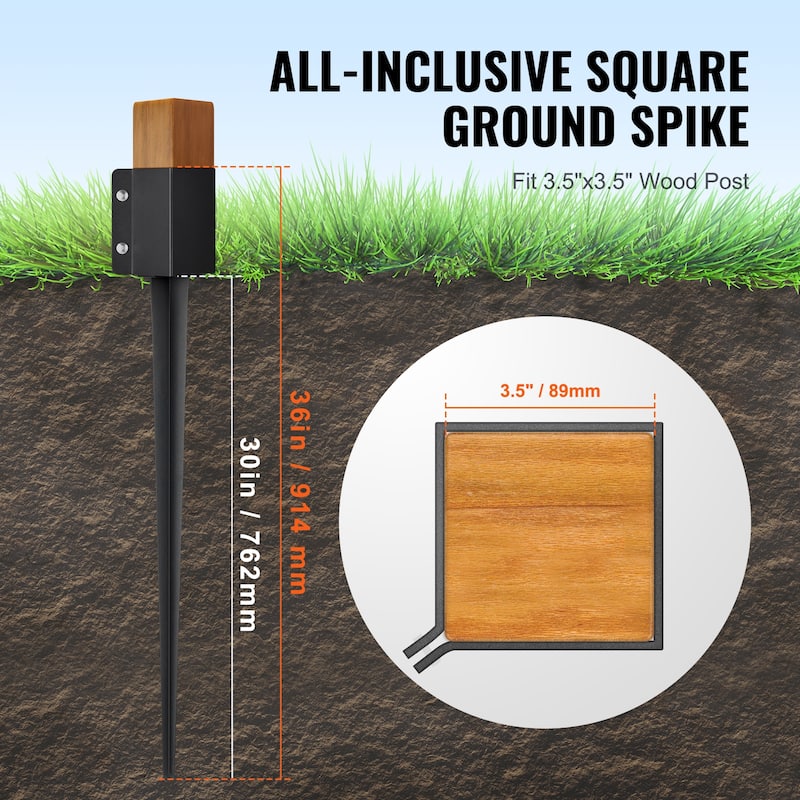 Fence Post Anchor Ground Spike, Outer Diameter (Inner Diameter 3.5 x3.5 Inches), Metal Black Powder Coated Post Stake Ground