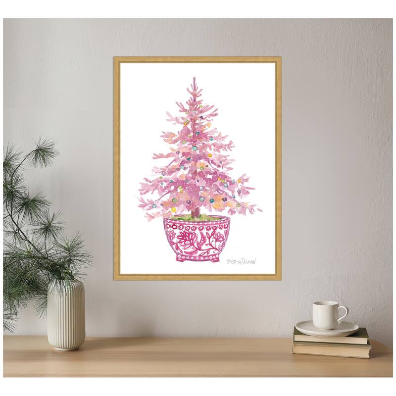 Kate and Laurel Sylvie Framed Canvas Pink Christmas Tree by Patricia Shaw