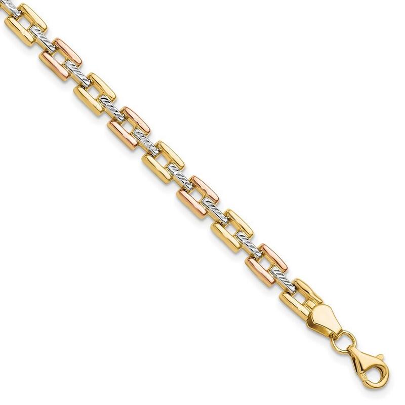 Curata 14k Tri-color Gold Square Tracks Fancy Stampato Bracelet 7.25 Inch