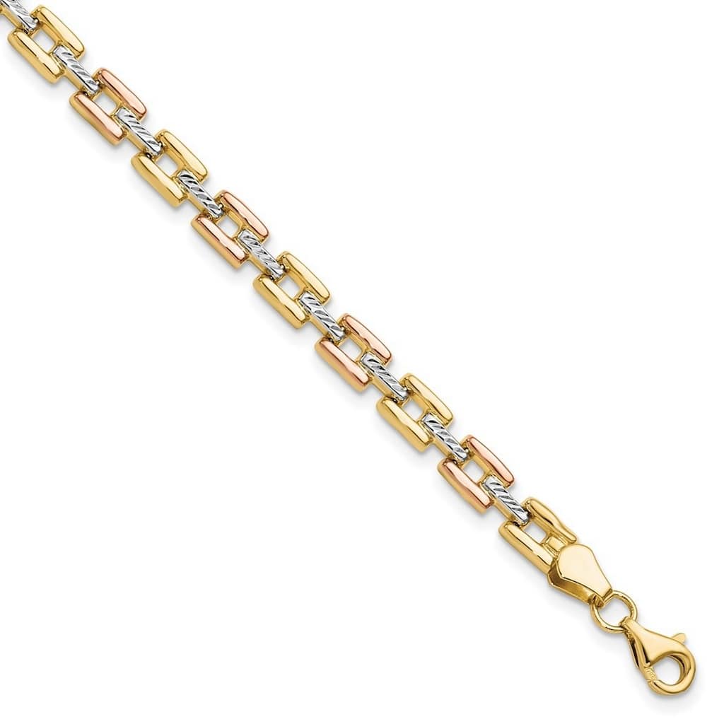 Curata 14k Tri-color Gold Square Tracks Fancy Stampato Bracelet 7.25 Inch