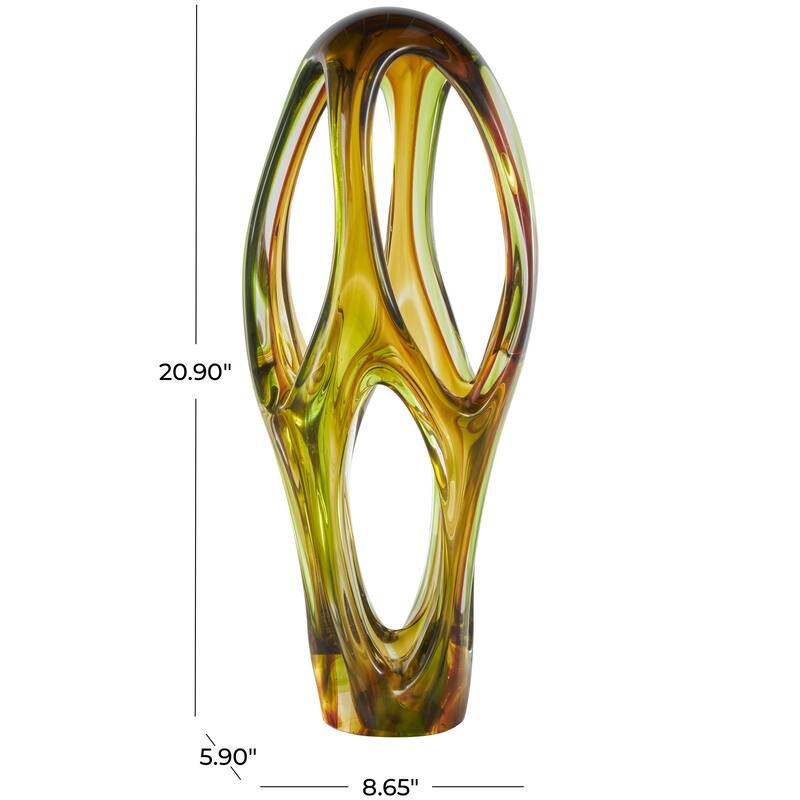 Glass Abstract Ombre Cutout Decorative Sculpture with Green Accents - Orange - Roche River Decor