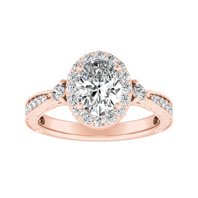 Auriya 14k Gold Vintage Oval Halo Diamond Engagement Ring 5/8ctw - Rose - 4.5