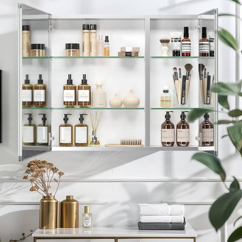 30X26 Inch Medicine Cabinet With Mirror Surface Mount Or Recess Aluminum Large Storage Space Bathroom