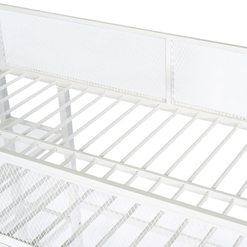 Metal Loft Bed with Shelves, Workstation, Guardrail