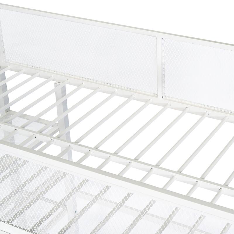 Twin/Full Metal Loft Bed with Built-in Desk, Shelves, and Storage, Modern Design