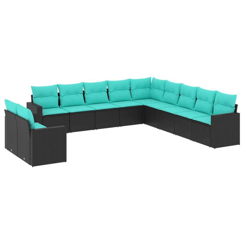 vidaXL 11/12 Piece Patio Sofa Set with Cushions Black Poly Rattan - 24.4" x 24.4" x 27.2"