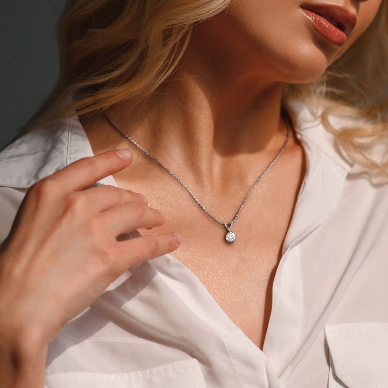1ct TDW Lab-Grown Diamond Solitaire Pendant with Chain in 14k White Gold