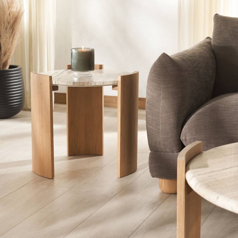 SAFAVIEH Couture Damarcus Travertine Accent Table - 20"W x 20"D x 20"H