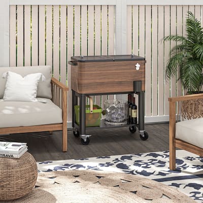 Outsunny Patio Cooler Cart, 60 Qt. Rolling Ice Chest with Shelf, Bottle Opener and Wheels, Outdoor Beverage Cooler