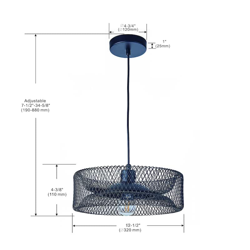12-Inch Black Industrial Pendant Light - Single Light Fixture
