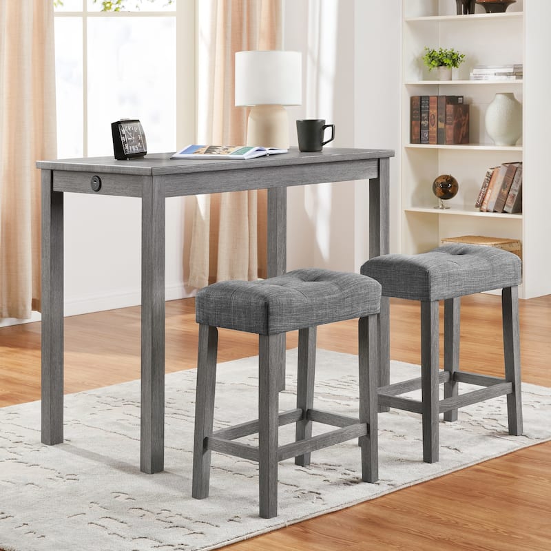Modern 41.5"L Bar Table with Two 24"H Saddle Counter Stools and Built-in Power Outlets