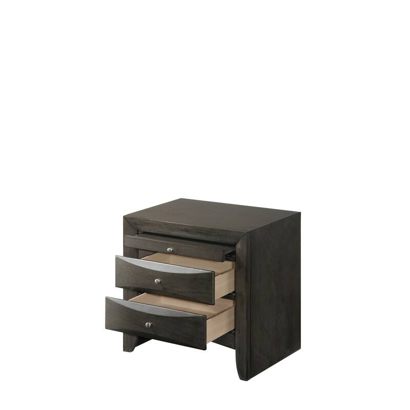 Nightstand with Pull Out Shelf and Beveled Drawer Fronts, Gray