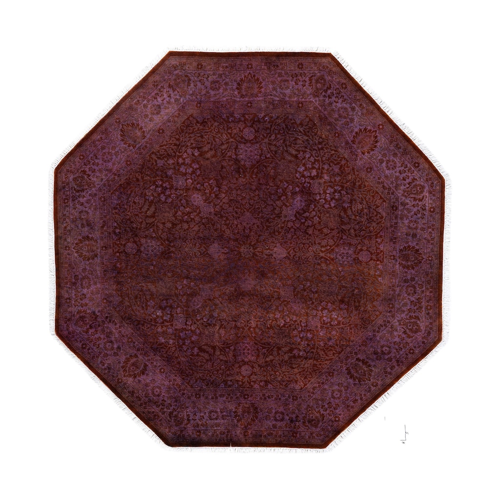 Overdyed One-of-a-Kind Hand-Knotted Octagon Area Rug - Purple - 6' 1" x 6' 1"
