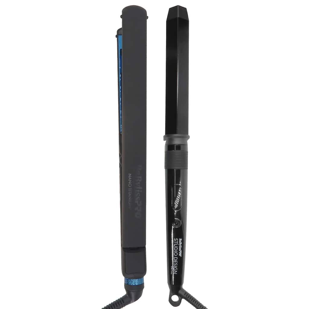 BaByliss Pro LIMITED EDITON Nano Titanium Ultra-Thin 1" Flat Iron BNTMB4072TUC + BaByliss Pro Studio Design Series 1¼" Crimpcurl