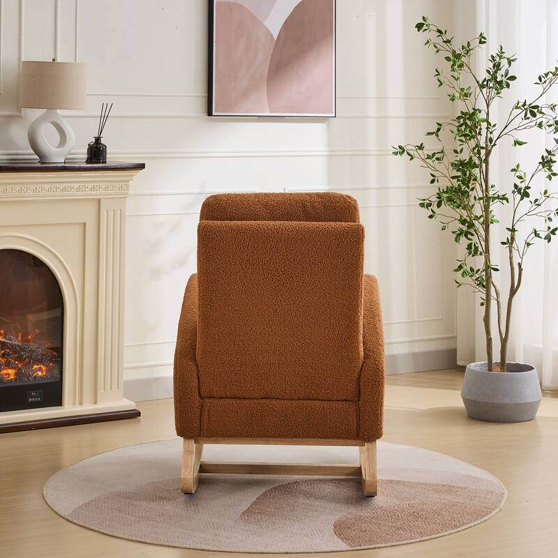 Modern 27.17" High Back Rocking Chair with Side Pocket and Rubber Wood Legs